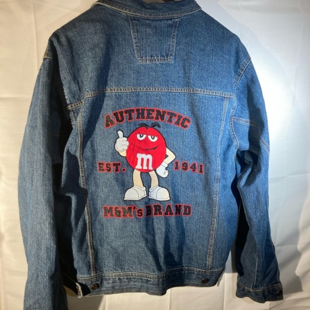 Vintage M & M’s World Official Unisex Blue Denim Embroidered Red Logo Jacket
